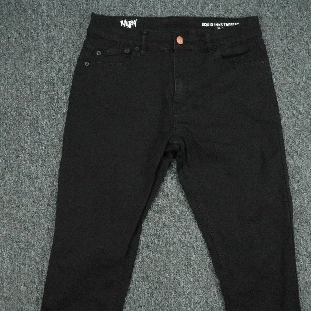 Mugsy Jeans Mens 33x28 Black Squid Inks 5 Pocket Stretch Preppy